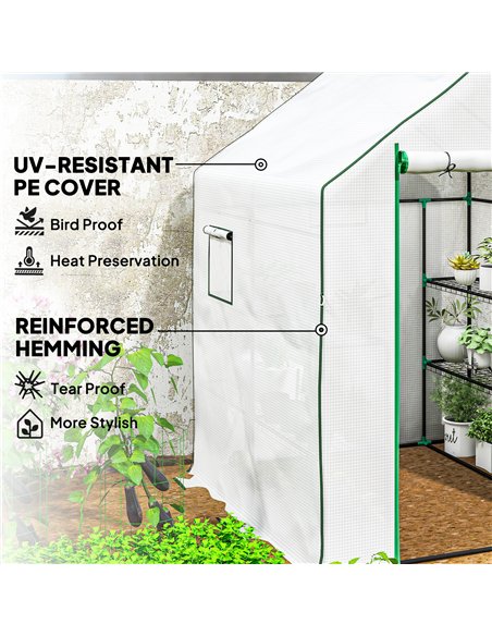 Outsunny 143 x 140cm Walk-In Greenhouse, with Accessories - White - pic 120031 | FastDaddyshop