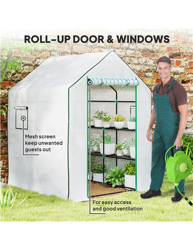 Outsunny 143 x 140cm Walk-In Greenhouse, with Accessories - White