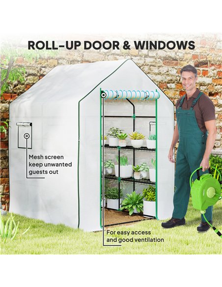 Outsunny 143 x 140cm Walk-In Greenhouse, with Accessories - White - pic 120032 | FastDaddyshop