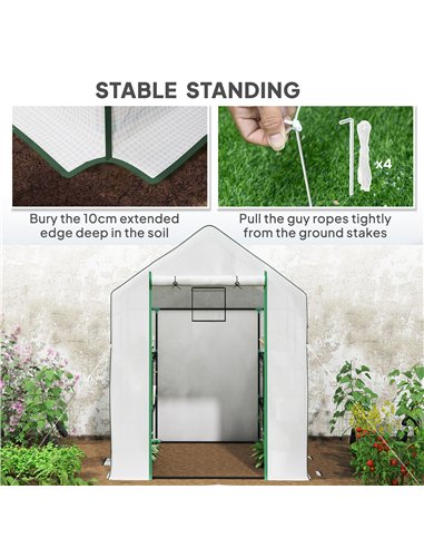 Outsunny 143 x 140cm Walk-In Greenhouse, with Accessories - White