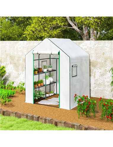 Outsunny 143 x 140cm Walk-In Greenhouse, with Accessories - White