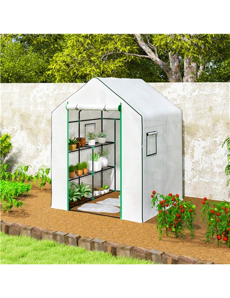 Outsunny 143 x 140cm Walk-In Greenhouse, with Accessories - White - pic 120034 | FastDaddyshop