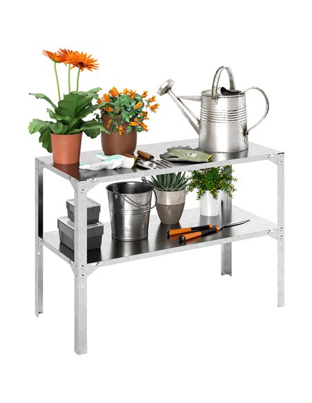 Outsunny 2 Tier Potting Bench Table, Galvanised Steel Garden Planting Work Bench Workstation with Storage Shelf for Outdoor, Pat - pic 120036 | FastDaddyshop