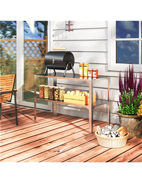 Outsunny 2 Tier Potting Bench Table, Galvanised Steel Garden Planting Work Bench Workstation with Storage Shelf for Outdoor, Pat - pic 120042 | FastDaddyshop