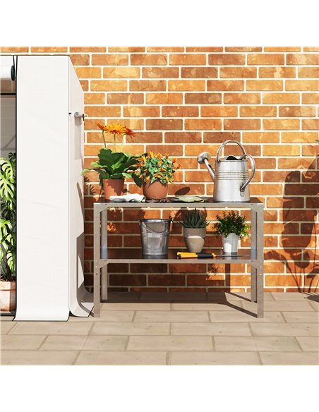 Outsunny 2 Tier Potting Bench Table, Galvanised Steel Garden Planting Work Bench Workstation with Storage Shelf for Outdoor, Pat - pic 120043 | FastDaddyshop