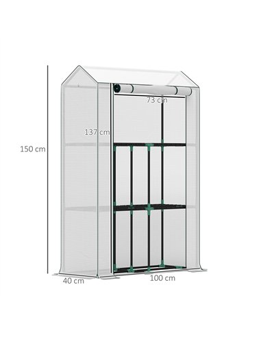Outsunny 40 x 100cm Three Shelf Steel Frame Greenhouse - White