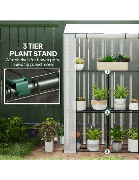 Outsunny 40 x 100cm Three Shelf Steel Frame Greenhouse - White - pic 120050 | FastDaddyshop