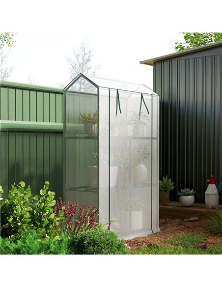 Outsunny 40 x 100cm Three Shelf Steel Frame Greenhouse - White - pic 120053 | FastDaddyshop