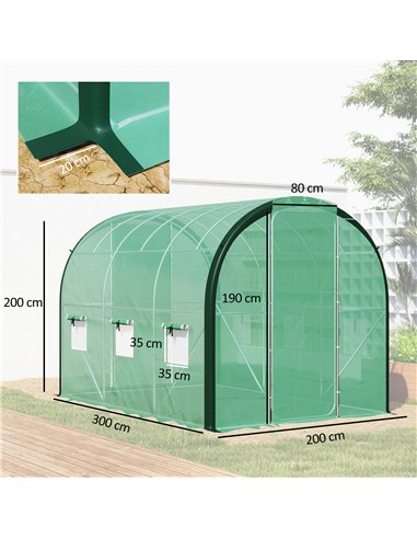 Outsunny 3 x 2(m) Polytunnel Greenhouse, with Windows and Doors - Green