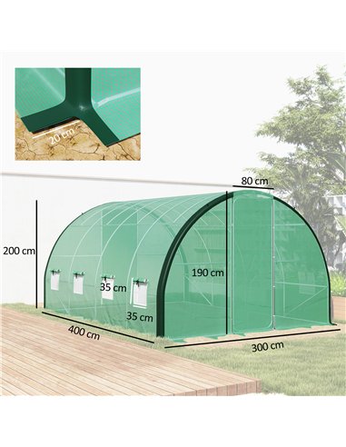 Outsunny 4 x 3(m) Polytunnel Greenhouse, with Windows and Doors - Green