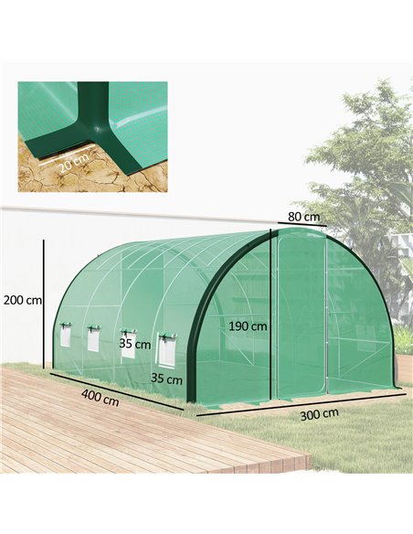 Outsunny 4 x 3(m) Polytunnel Greenhouse, with Windows and Doors - Green - pic 120065 | FastDaddyshop