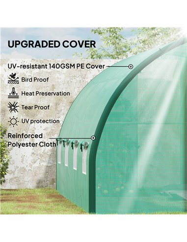 Outsunny 4 x 3(m) Polytunnel Greenhouse, with Windows and Doors - Green