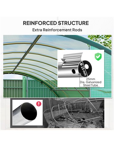 Outsunny 4 x 3(m) Polytunnel Greenhouse, with Windows and Doors - Green