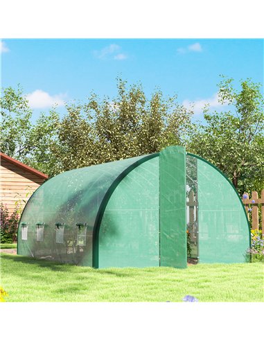 Outsunny 4 x 3(m) Polytunnel Greenhouse, with Windows and Doors - Green