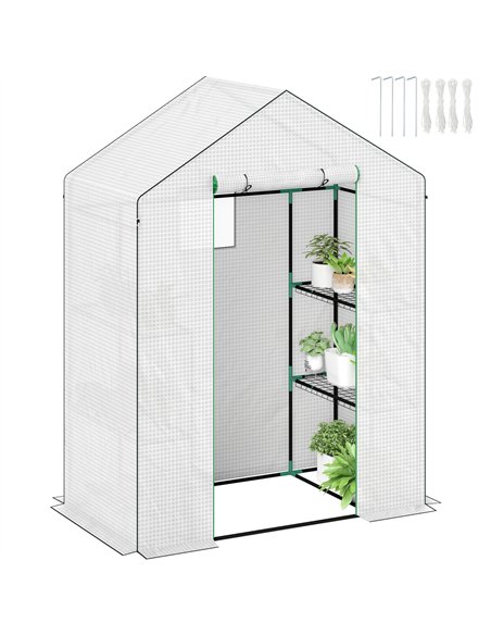 Outsunny 143 x 74cm Walk-In Greenhouse, with Shelves - White - pic 120072 | FastDaddyshop