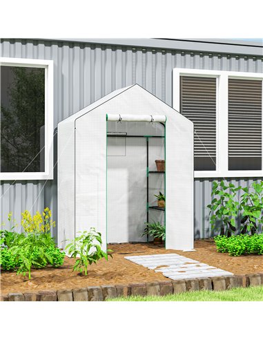 Outsunny 143 x 74cm Walk-In Greenhouse, with Shelves - White
