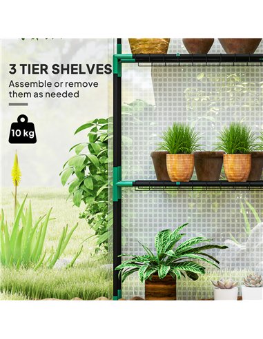 Outsunny 143 x 74cm Walk-In Greenhouse, with Shelves - White