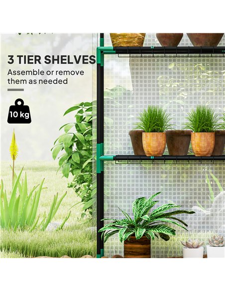 Outsunny 143 x 74cm Walk-In Greenhouse, with Shelves - White - pic 120075 | FastDaddyshop