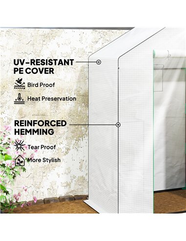 Outsunny 143 x 74cm Walk-In Greenhouse, with Shelves - White