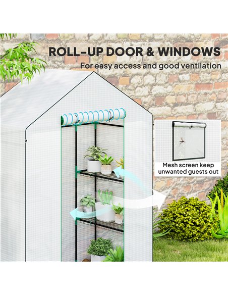 Outsunny 143 x 74cm Walk-In Greenhouse, with Shelves - White - pic 120077 | FastDaddyshop