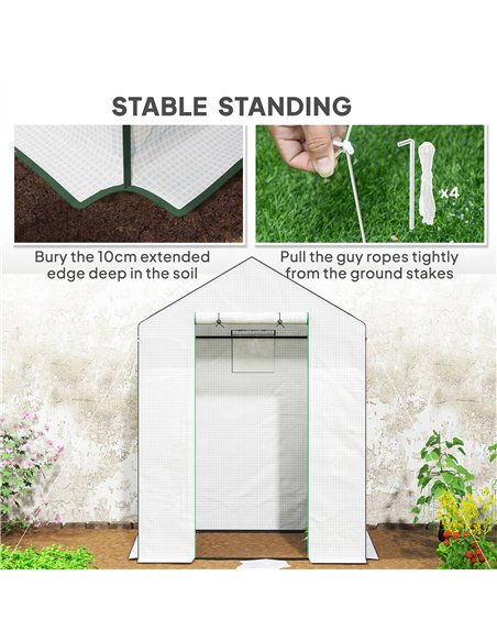 Outsunny 143 x 74cm Walk-In Greenhouse, with Shelves - White - pic 120078 | FastDaddyshop