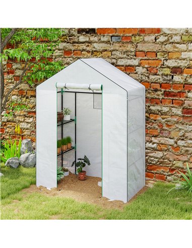 Outsunny 143 x 74cm Walk-In Greenhouse, with Shelves - White