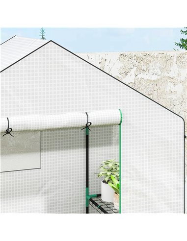 Outsunny 143 x 74cm Walk-In Greenhouse, with Shelves - White