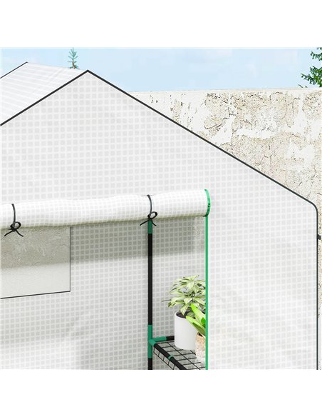 Outsunny 143 x 74cm Walk-In Greenhouse, with Shelves - White - pic 120080 | FastDaddyshop