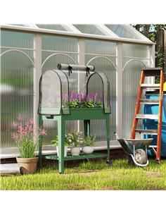 Outsunny Raised Planter with Greenhouse Cover, Mobile Elevated Garden Bed with Wheels and Bottom Shelf for Vegetables, Green 2
