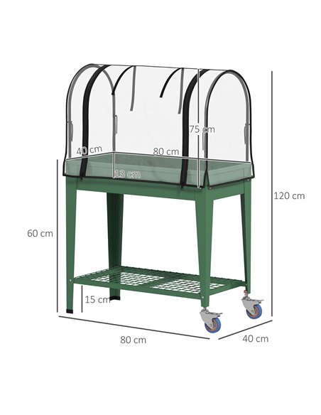 Outsunny Raised Planter with Greenhouse Cover, Mobile Elevated Garden Bed with Wheels and Bottom Shelf for Vegetables, Green - pic 120083 | FastDaddyshop