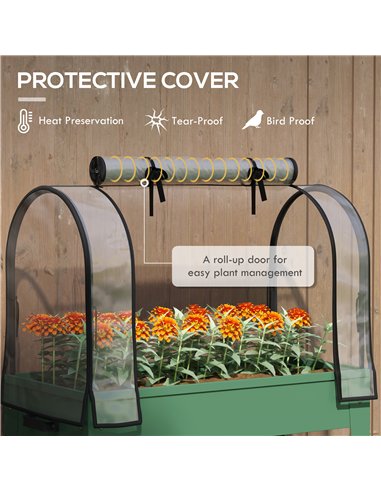 Outsunny Raised Planter with Greenhouse Cover, Mobile Elevated Garden Bed with Wheels and Bottom Shelf for Vegetables, Green