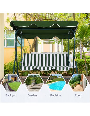 Outsunny Steel 3-Seater Swing Chair w/ Canopy Green