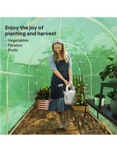Outsunny 3 x 2 x 2m Polytunnel Greenhouse with Hinged Door, Walk-in Grow House Tent with PE Cover and Galvanised Steel Frame, Gr