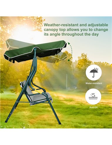 Outsunny Steel 3-Seater Swing Chair w/ Canopy Green