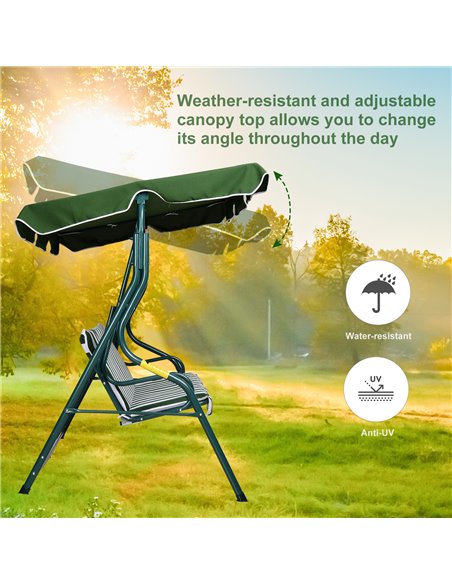 Outsunny Steel 3-Seater Swing Chair w/ Canopy Green - pic 12010 | FastDaddyshop
