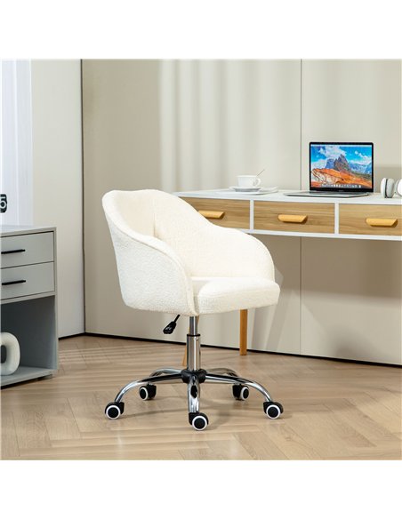 HOMCOM Teddy Fleece Swivel Office Chair - Cream - pic 120118 | FastDaddyshop
