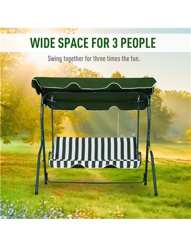 Outsunny Steel 3-Seater Swing Chair w/ Canopy Green