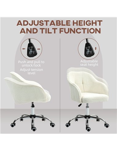 HOMCOM Teddy Fleece Swivel Office Chair - Cream