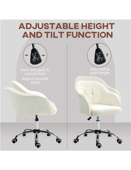 HOMCOM Teddy Fleece Swivel Office Chair - Cream - pic 120120 | FastDaddyshop