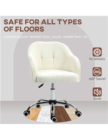 HOMCOM Teddy Fleece Swivel Office Chair - Cream