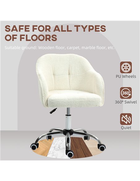 HOMCOM Teddy Fleece Swivel Office Chair - Cream - pic 120121 | FastDaddyshop