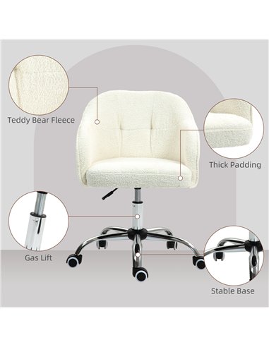 HOMCOM Teddy Fleece Swivel Office Chair - Cream