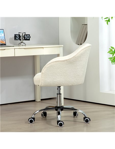HOMCOM Teddy Fleece Swivel Office Chair - Cream - pic 120123 | FastDaddyshop