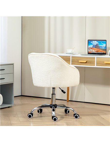 HOMCOM Teddy Fleece Swivel Office Chair - Cream - pic 120124 | FastDaddyshop