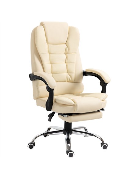 HOMCOM Executive Office Chair, Home Office Chair with Swivel Wheels, Reclining Backrest, Retractable Footrest, Cream White - pic 120126 | FastDaddyshop