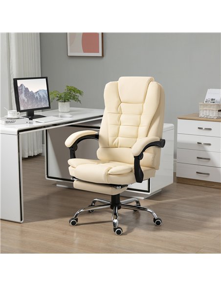 HOMCOM Executive Office Chair, Home Office Chair with Swivel Wheels, Reclining Backrest, Retractable Footrest, Cream White - pic 120127 | FastDaddyshop