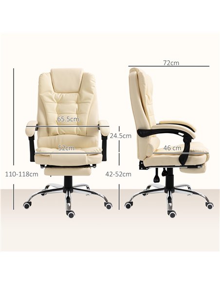 HOMCOM Executive Office Chair, Home Office Chair with Swivel Wheels, Reclining Backrest, Retractable Footrest, Cream White - pic 120128 | FastDaddyshop