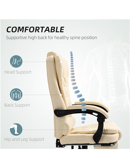 HOMCOM Executive Office Chair, Home Office Chair with Swivel Wheels, Reclining Backrest, Retractable Footrest, Cream White - pic 120130 | FastDaddyshop
