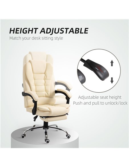 HOMCOM Executive Office Chair, Home Office Chair with Swivel Wheels, Reclining Backrest, Retractable Footrest, Cream White - pic 120132 | FastDaddyshop