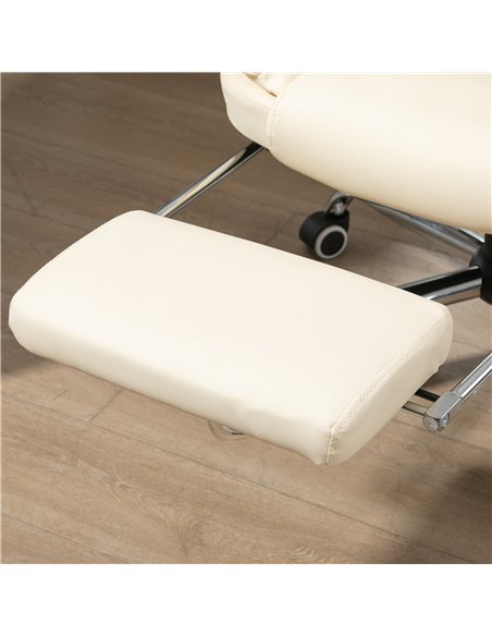 HOMCOM Executive Office Chair, Home Office Chair with Swivel Wheels, Reclining Backrest, Retractable Footrest, Cream White - pic 120134 | FastDaddyshop